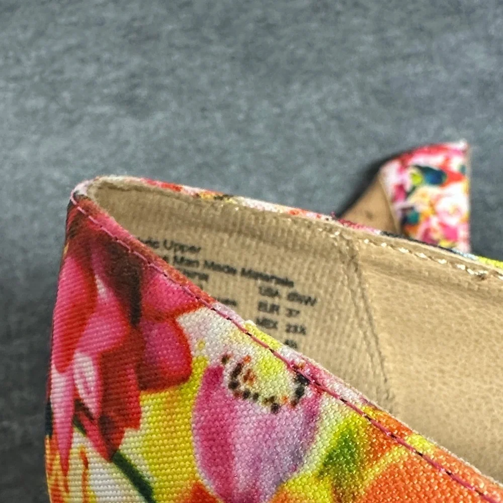 Dexflex Comfort Shoes Womens 6.5 Floral Wedge Bowtie Heels Colorful Peep Toe